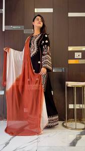 Elegant <b>Black</b> Embroidered Rayon Cotton Kurti Set with Farshi <b>Pant</b> & Georgette Dupatta – Fully Stitched Ready to Wear - Product Image 3