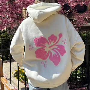 Sudadera con Capucha Extra Grande para Mujer, Color Blanco, con Diseño Floral Rosa en la Espalda, Manga Regular, Tejido de Algodón, Sudadera de Verano - Product Image 6