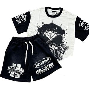 Custom Summer High Street Breathable 100% Cotton Men's Tracksuits Boxy Style Sports Shorts Full Set T-Shirts - Product Image 4