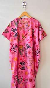 ชุดคาฟตันผ้าฝ้ายลายดอกไม้ทำมือ, ชุดเดรสยาวลายสัตว์, ไซส์พลัส - Product Image 3