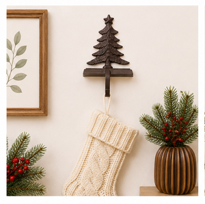 High Quality Antique Brown Cast Iron Christmas Tree <b>Stocking</b> <b>Holder</b> For Fireplace Mantel Heavy Duty 3D Weighted Metal <b>Stocking</b> - Product Image 2