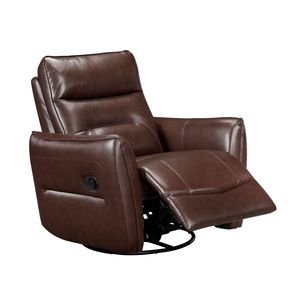Luxurious Comfort 1pc Brown Leather <b>Recliner</b> Chair with Swivel Motion Solid Wood Living Room Furniture - Product Image 3