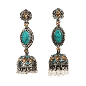 Pendientes de latón oxidado bicolor con diseño de flor antigua estilo bohemio para mujer, con incrustaciones de turquesa, de ARTS JEWELS - Product Image 1