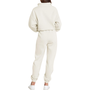 Custom Manufacturer Cream Sweatsuit Women Fleece Tracksuit Two Piece Matching <b>Set</b> Joggers Loungewear <b>Set</b> - Product Image 2