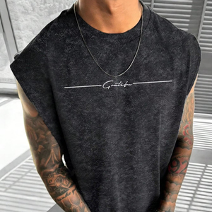 Débardeur d'été décontracté en coton tricoté lavé pour homme, respirant, idéal pour la gym, avec imprimé graphique slogan commémoratif, 3 couleurs - Product Image 1