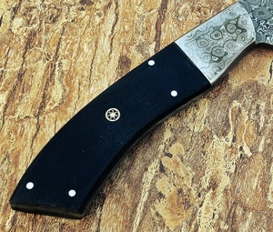 Cuchillo de carnicero forjado a mano de acero de Damasco con hoja recta tipo Drop Point, mango de Micarta negra, calidad prémium TARJ OEM Industrial - Product Image 2