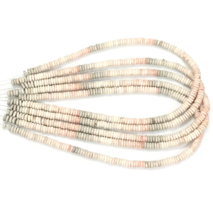 Magnifiques perles d'agate grise rose pêche, forme ronde plate, 5-6 mm, perles d'agate à plusieurs tons clairs, forme ronde plate. - Product Image 2