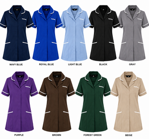 Custom Logo Light <b>Blue</b> Nurse <b>Tunic</b> Trouser Set Notch Collar Contrast Trim Healthcare Uniform Wholesale Working Medical NHS <b>Tunic</b> - Product Image 3
