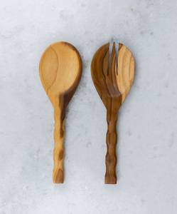 Ensemble cuillère et fourchette à salade en bois écologique moderne, finition miroir, manche blanc, ustensiles de cuisine faits à la main pour couverts - Product Image 4