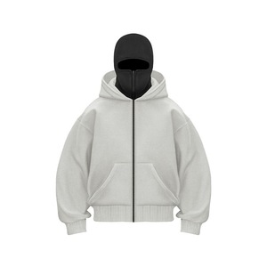 Cagoule à fermeture éclair pour homme, style gangster, en coton épais, avec masque intégré - Product Image 1