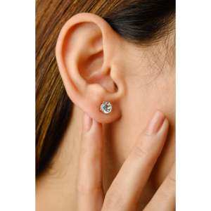 14K White Gold Round Blue Topaz Prong Set Solitaire Stud Earrings - Product Image 6
