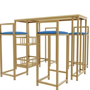 Set di 5 Pezzi Tavolo e Sedie da Bar con Struttura Dorata, Cuscino Multistrato in Spugna, Schienale e Sgabello - Arredamento di Lusso - Product Image 3