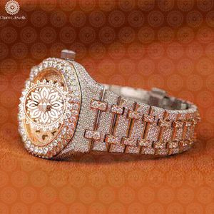 Montre de luxe pour homme en acier inoxydable Charm Jewells, boîtier incrusté de diamants en or rose, mouvement mécanique analogique, cadran de 40 mm, bouton poussoir - Product Image 3