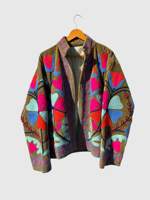 Veste en velours brodée de fleurs, col mandarin, manches longues, grande taille, vêtements d'automne pour femmes