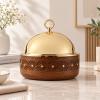 Casserole de luxe en bois avec couvercle conique en acier inoxydable, motif ajouré arabe, diamètre 24 cm, écologique, durable, pot isotherme
