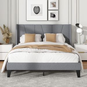 Letto Moderno King Size con Testiera Wingback e Supporto a Doghe in Legno - Product Image 6