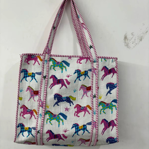Bolsa de Mano Acolchada de Algodón 100% con Estampado Indio, Ecológica y Duradera para Compras Diarias, Bolsa de Compras Acolchada Hecha a Mano - Product Image 1