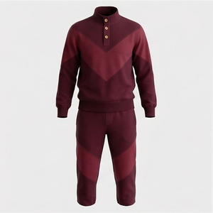 Conjunto Deportivo para Hombre Color Granate con Bloques de Color, Manga Larga, Cuello con Botones, Ropa Deportiva Casual de Otoño, Transpirable, Poliéster, Corte Regular - Product Image 1