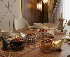 Juego de Tazones para Servir con Tapa de Metal Hecha a Mano, Diseño Oriental en Dorado, Plateado, Bronce y Negro, Acabado Pulido, Ecológico, Duradero, para Fiestas - Product Image 6