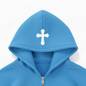 Sudadera con capucha y cremallera extragrande para hombre, con logo personalizado en la parte delantera, de algodón, corte holgado, estilo casual urbano. - Product Image 2