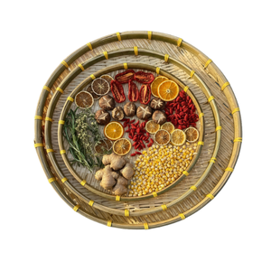 Ensemble de 3 plateaux de service ronds en bambou naturel, faits à la main, légers, tissés au Vietnam, écologiques, 42-36-30 cm - Product Image 6