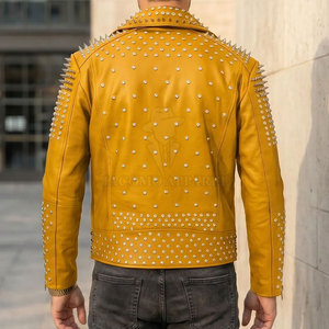 Customizable Men <b>Rhinestone</b> Winter Leather <b>Jacket</b> Motorcycle Biker Turn Down Collar Full Zip <b>Rhinestone</b> Design Party Wear Coat - Product Image 2