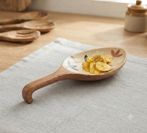 Cuchara de Madera de Mango Pulida Ecológica, Tazón Decorativo para Aperitivos, Plato para Postres con Asa, para Fiestas y Cenas en Casa - Product Image 2