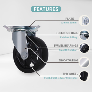 Roulettes de frein latérales pivotantes en TPR noir de 3 pouces Durable Industrial Workshop Warehouse Desk Rack Table Cabinet - Product Image 4