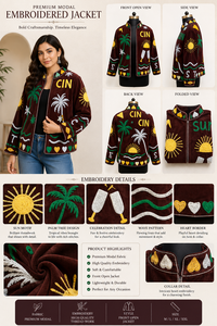 Exotic Modal Blazer Women Summer Vacation Outerwear Yellow Wave Embroidery Traditional Indian <b>Work</b> Trendy Festival Apparel - Product Image 6