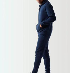 Ensemble de sweat-shirts à capuche bleu marine pour homme, couleur unie, décontracté, streetwear d'hiver, FLEECE 100% coton 400g, logo imprimé par transfert thermique - Product Image 1
