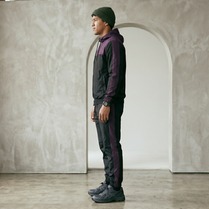 <b>Men's</b> Purple Black Color Block Hooded Tracksuit Set Windproof Sporty Full Sleeve Autumn Activewear Regular Fit Zipper Closure - Product Image 4