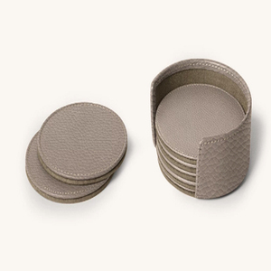 Round Leather Coasters <b>Set</b> With Holder Diamond Pattern Leather Coasters texture <b>grey</b> leather coasters - Product Image 1