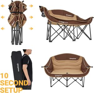 Heavy-Duty Double Loveseat Folding Chair <b>Cup</b> Wine Glass Holder Outdoor Furniture for Camping Beaches Travel Supports 550 lbs - Product Image 1