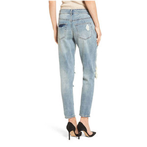 ELEGANT CORPORATION Jean décontracté pour femme, taille mi-haute, coupe droite, déchiré et vieilli, respirant, écologique, longueur intégrale, grandes tailles - Product Image 4