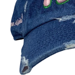 AKA 1908 Denim <b>Hat</b> Blue Embroidered Letter Baseball <b>Cap</b> Adjustable Washed Denim Headwear Casual Fashion Vintage Style <b>Cap</b> - Product Image 2