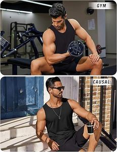 Men's <b>Black</b> Sleeveless <b>Tank</b> <b>Top</b> O-Neck Quick Dry Knitted Casual Workout Shirt Solid Color Polyester Fit - Product Image 6