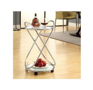 Luxury Polished <b>Silver</b> Round Serving Cart 2-Layer Chrome Cocktail Organizer & <b>Coffee</b> Station <b>Table</b> with Wheels - Product Image 4