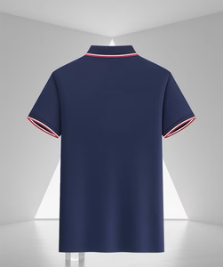 Men's Navy Blue Short Sleeve Polo Shirt 100% Cotton Breathable Oxford Fabric Casual Regular Fit Front Logo Print - Product Image 2