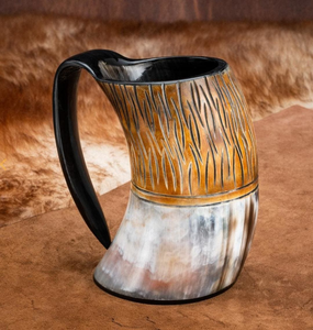 Jarra de Cerveza Vikinga Medieval Hecha a Mano con Cuerno Real, Taza de Cuerno Natural, Decoración Rústica para Bar - Product Image 1