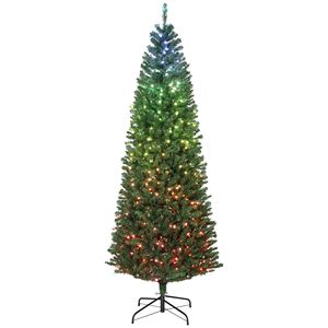 Albero di Natale Artificiale Slim in Abete da 2,1 m con Luci Sincronizzate Fai-da-te e Telecomando con Timer Giornaliero per Luci Colorate - Product Image 1