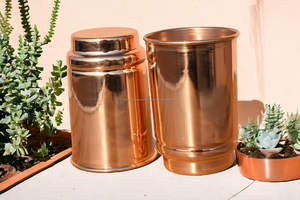 Metal Copper Drinkware Pure Copper Drinking Cups - Ayurvedic Health Copper <b>Tumblers</b> 2 Pcs. <b>Set</b> LACQUER Free - Product Image 2
