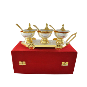 Brass Trolley <b>Bowl</b> Set <b>Large</b>, Dry Fruits <b>Bowls</b>, Metal <b>Bowls</b> With Spoon - Product Image 1