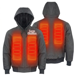 Heated Hooded Bomber <b>Jacket</b> Men Winter <b>Fleece</b> <b>Lined</b> Zipper Closure Casual Style Polyester Wadding Thick Warm Coat - Product Image 5