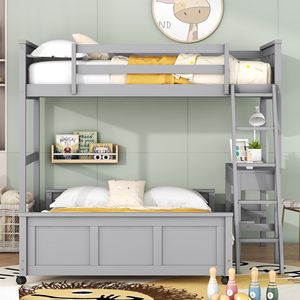 Lit superposé gris double sur grand lit avec bureau intégré pour chambre d'enfant - Product Image 2