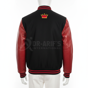 เสื้อแจ็คเก็ตวาร์ซิตี้ PU สีดำแดงสำหรับผู้ชาย ปักตัวอักษร A 18 สไตล์ Preppy ทรงปกติ ใส่ได้ในฤดูใบไม้ร่วง - Product Image 6
