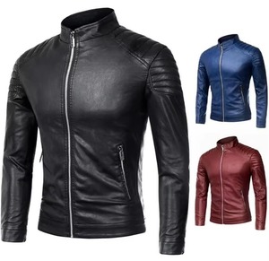 เสื้อแจ็คเก็ตหนังผู้ชายสีพื้นสไตล์ลำลองแฟชั่นใหม่สวมใส่สบาย - Product Image 1
