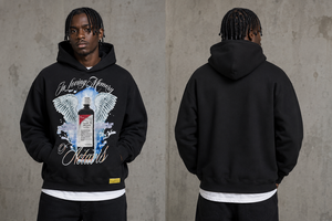 Sweat à capuche noir en molleton de coton de haute qualité 2026 avec imprimé ailes d'ange Actavis, style hip-hop streetwear, coupe ample pour homme - Product Image 3