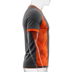 Maillot de football à manches courtes respirant et ajusté pour homme - Gris anthracite et orange, en maille tricotée - Product Image 4