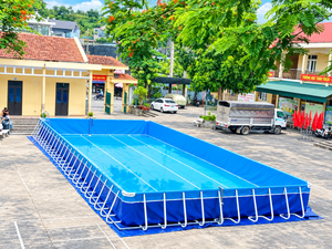 Piscina Elevada de PVC con Marco y Escalera, Piscina Azul con Cubierta y Bomba para Uso en Exteriores - Product Image 3