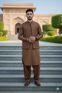 Ensemble 3 pièces en coton Kurta Shalwar Kameez avec gilet – Style traditionnel indien et pakistanais, longueur cheville, tenue décontractée - Product Image 6